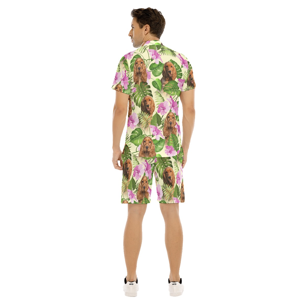 Vintage Floral Men's Hawaiian Set With Custom Dog Face