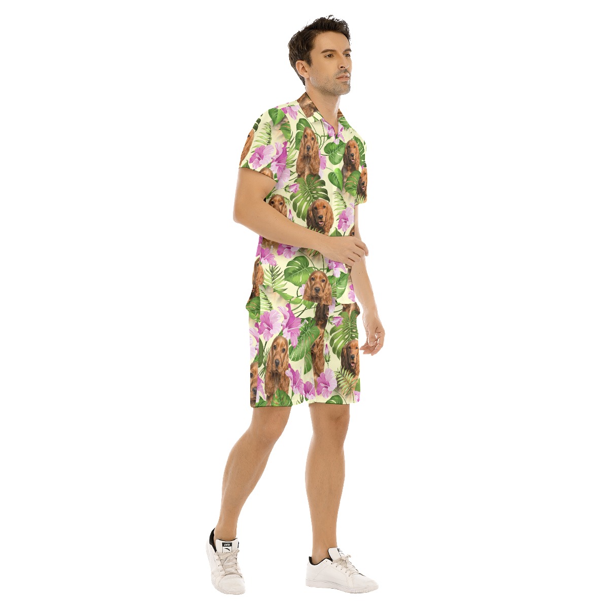 Vintage Floral Men's Hawaiian Set With Custom Dog Face