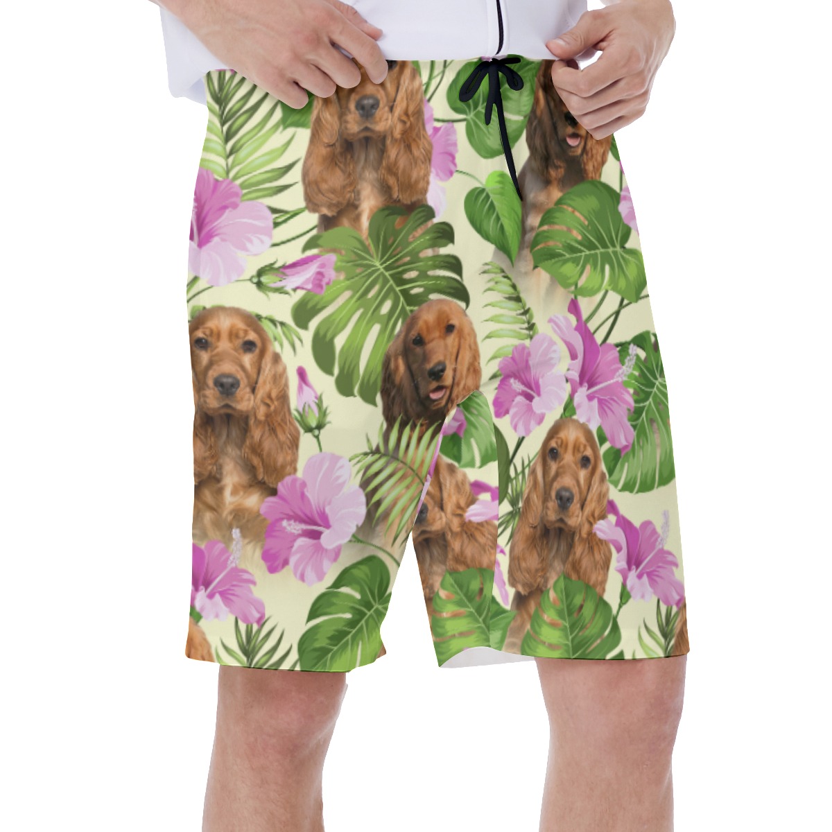 Vintage Floral Men's Swim Trunks With Custom Dog Face