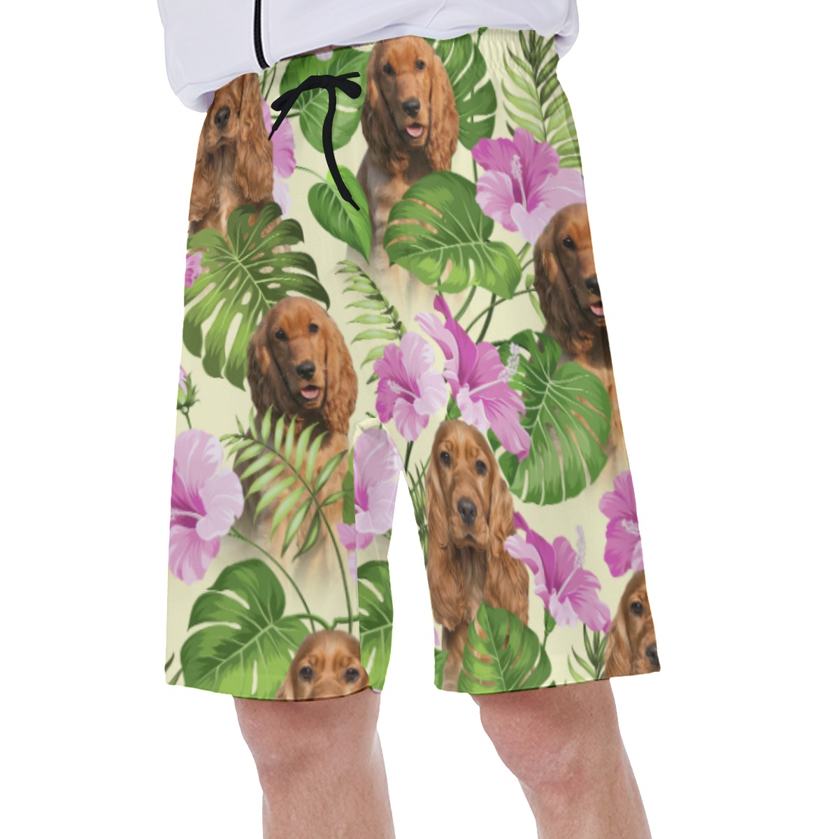 Vintage Floral Men's Swim Trunks With Custom Dog Face