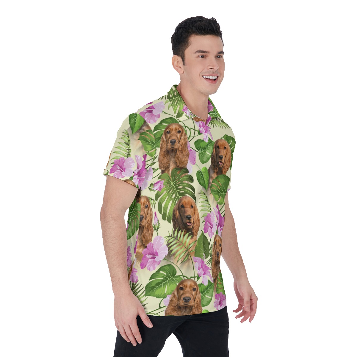 Purple Floral Polo Shirt With Dog Face