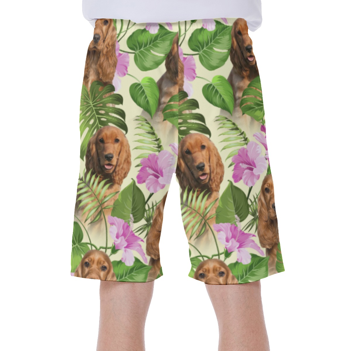 Vintage Floral Men's Swim Trunks With Custom Dog Face