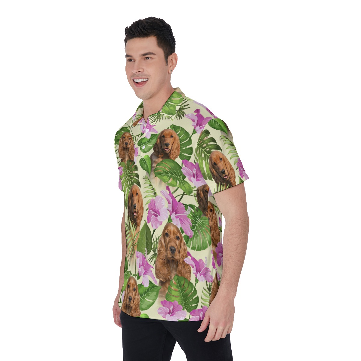 Purple Floral Polo Shirt With Dog Face
