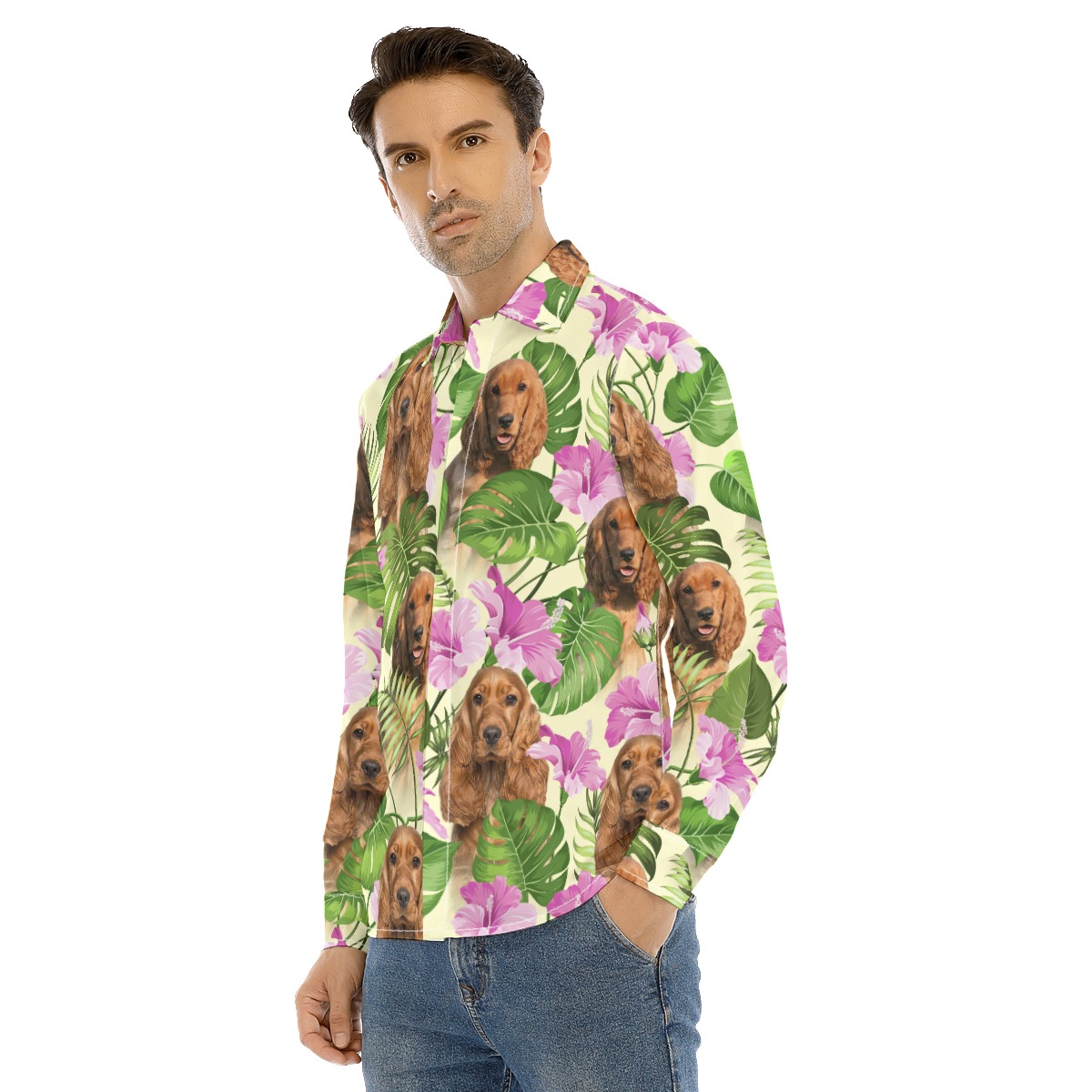 Purple Long Sleeve Hawaiian Shirt With Dog Face