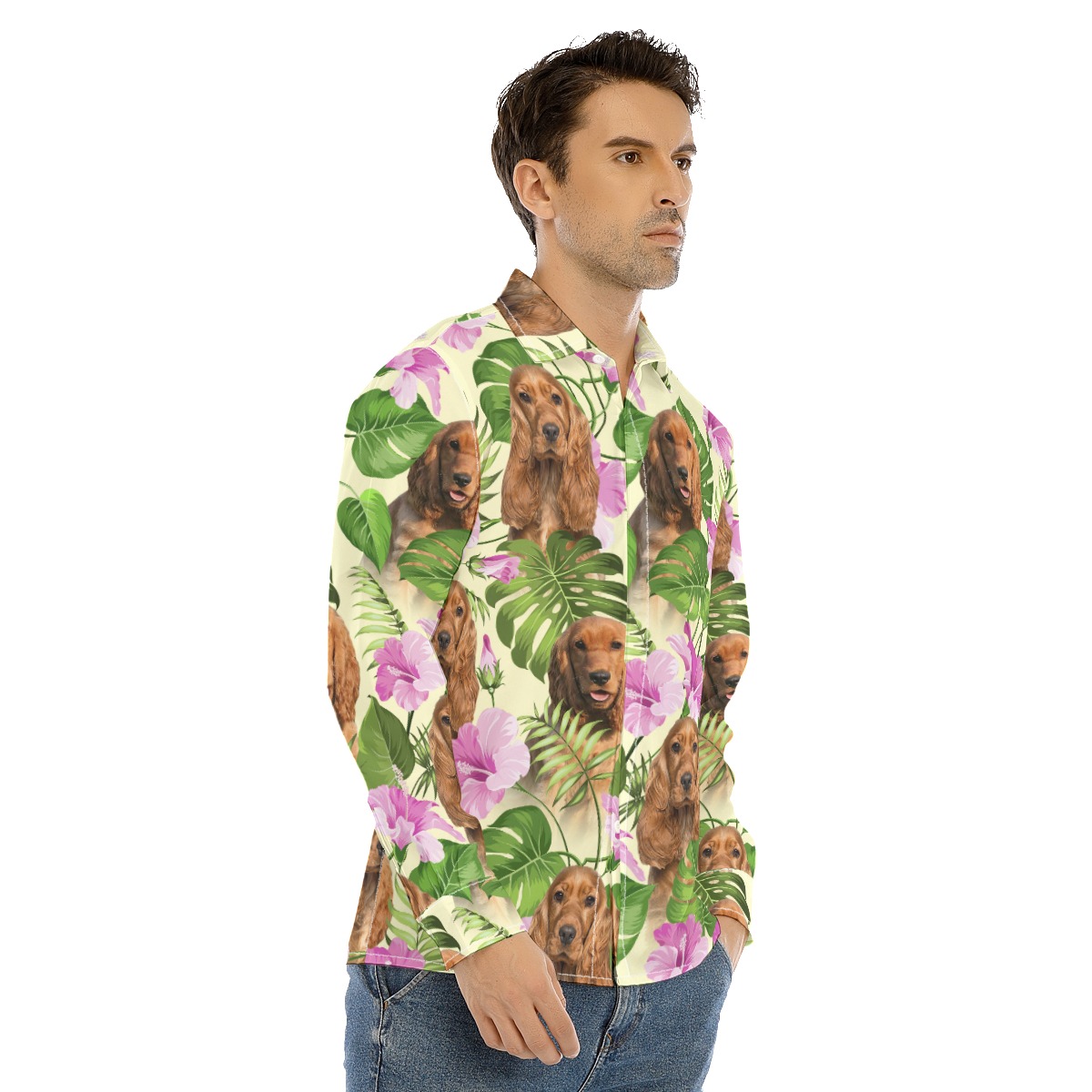 Purple Long Sleeve Hawaiian Shirt With Dog Face