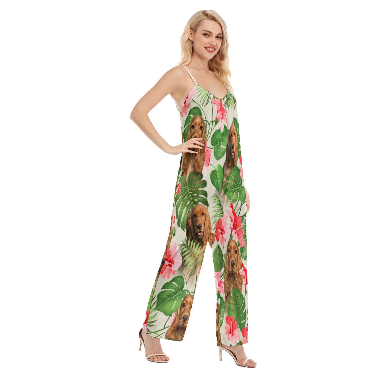 Funny Tropical Loose Jumpsuit With Dog Face
