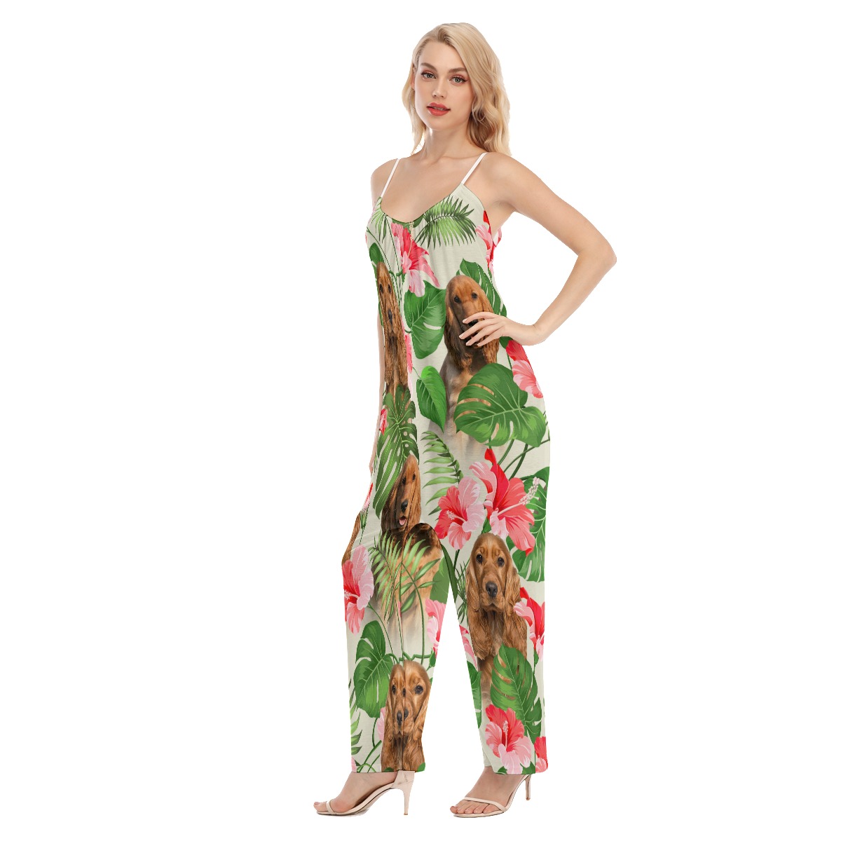 Funny Tropical Loose Jumpsuit With Dog Face