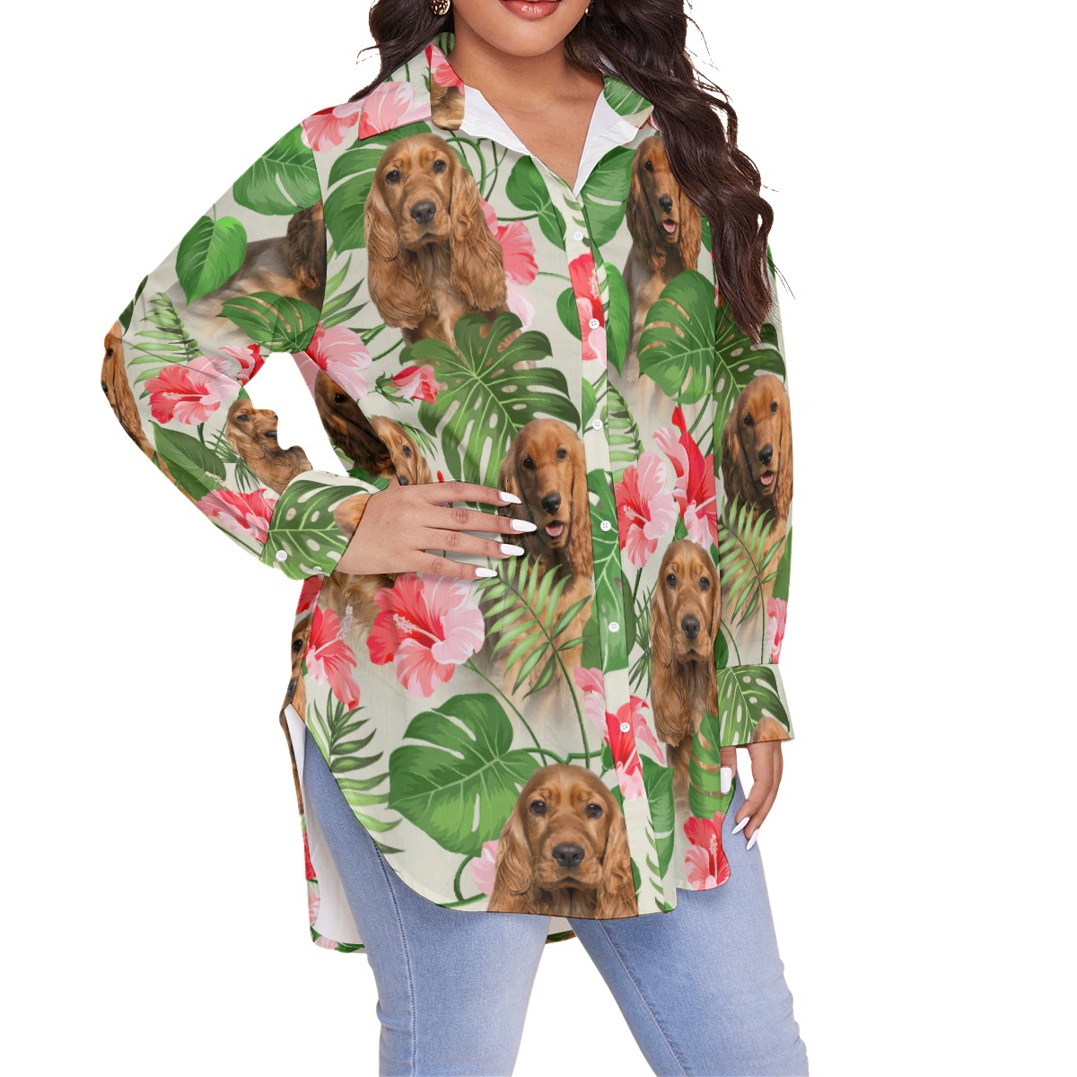 Funny Dog Face Plus Size Hawaiian Shirt For Women