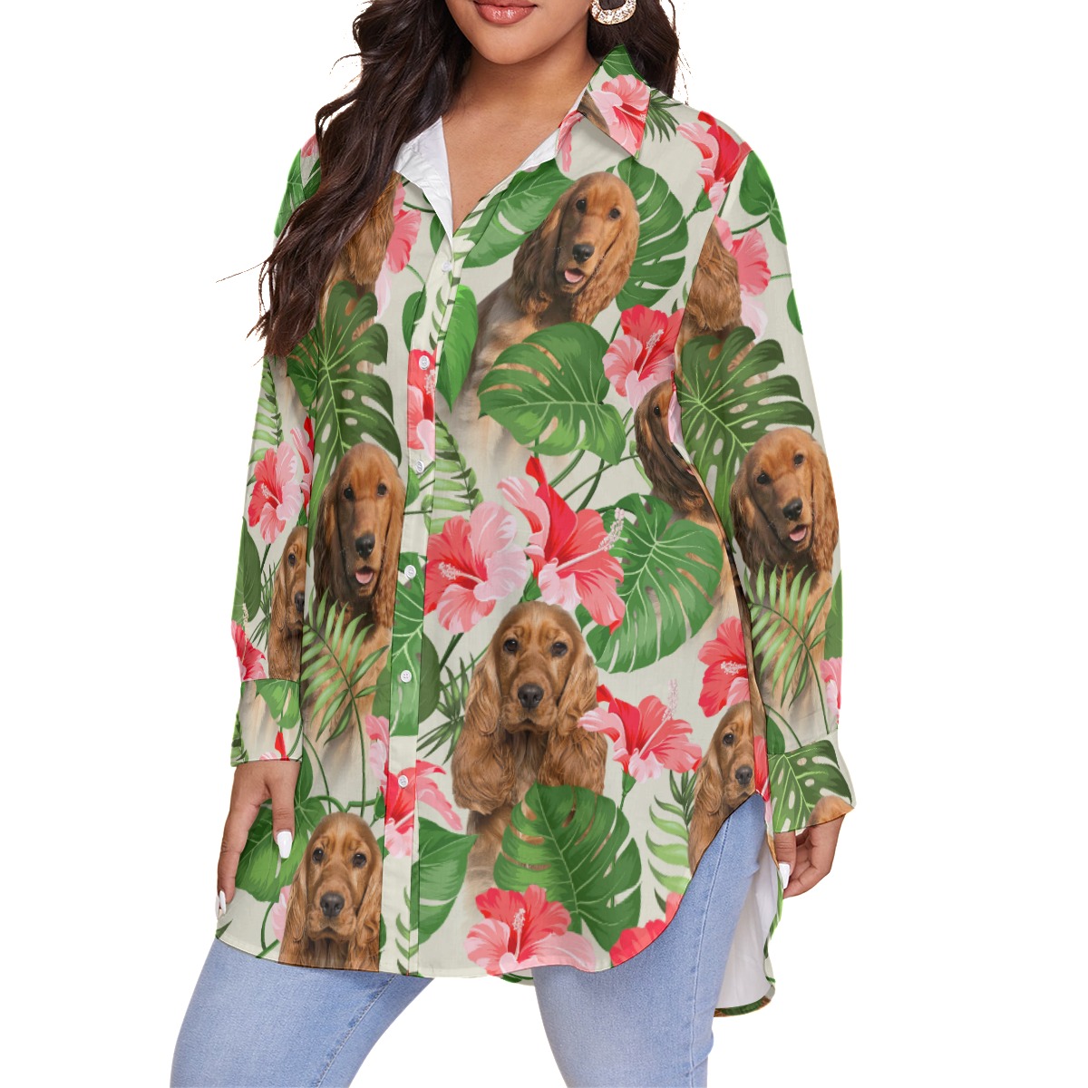Funny Dog Face Plus Size Hawaiian Shirt For Women