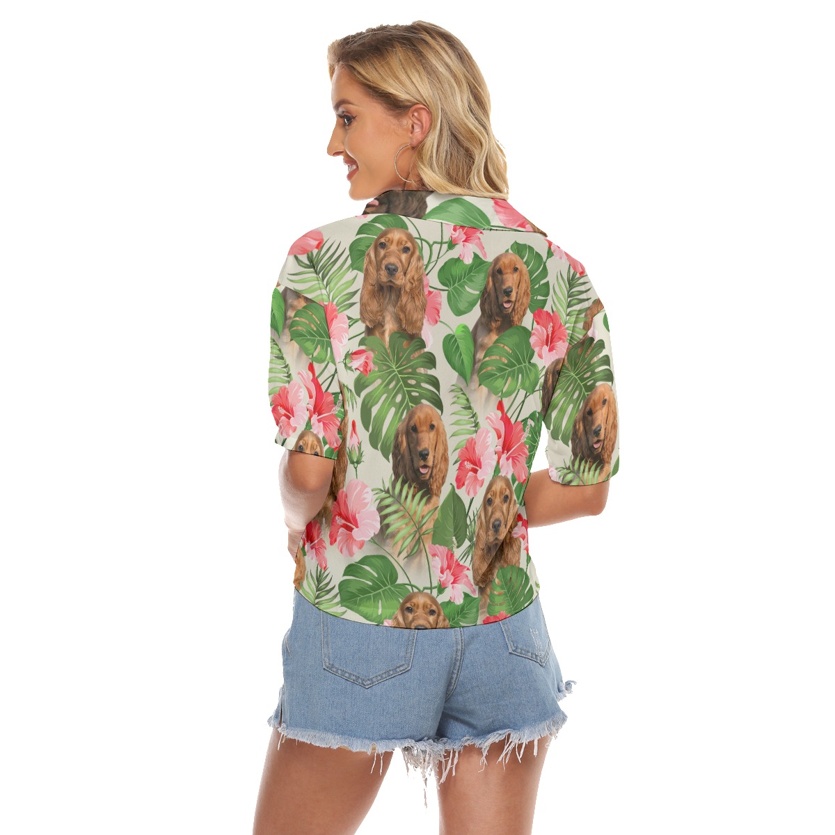 Funny Dog Face Hawaiian Cropped Shirt For Women