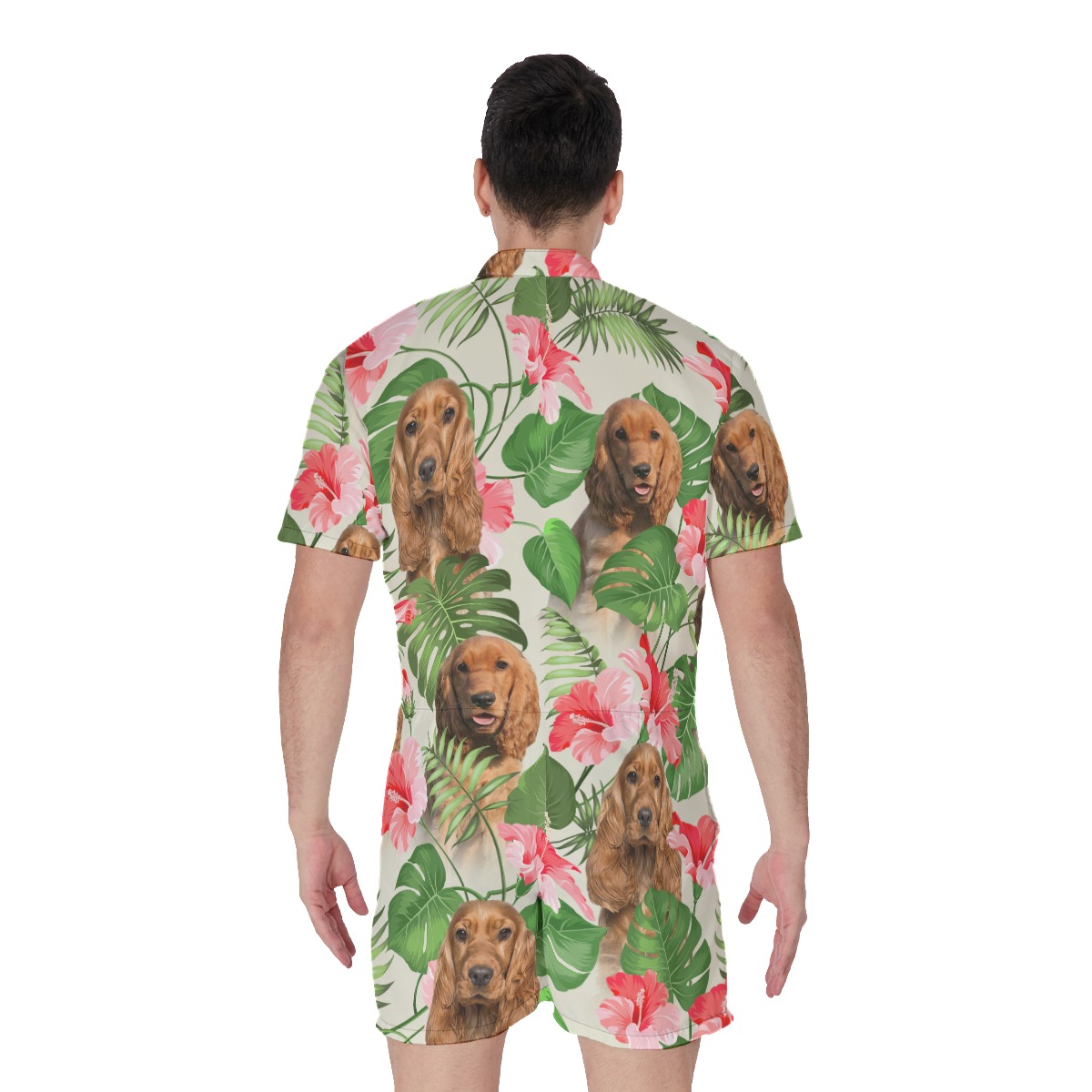 Tropical Floral Men's Hawaiian Romper With Dog Face