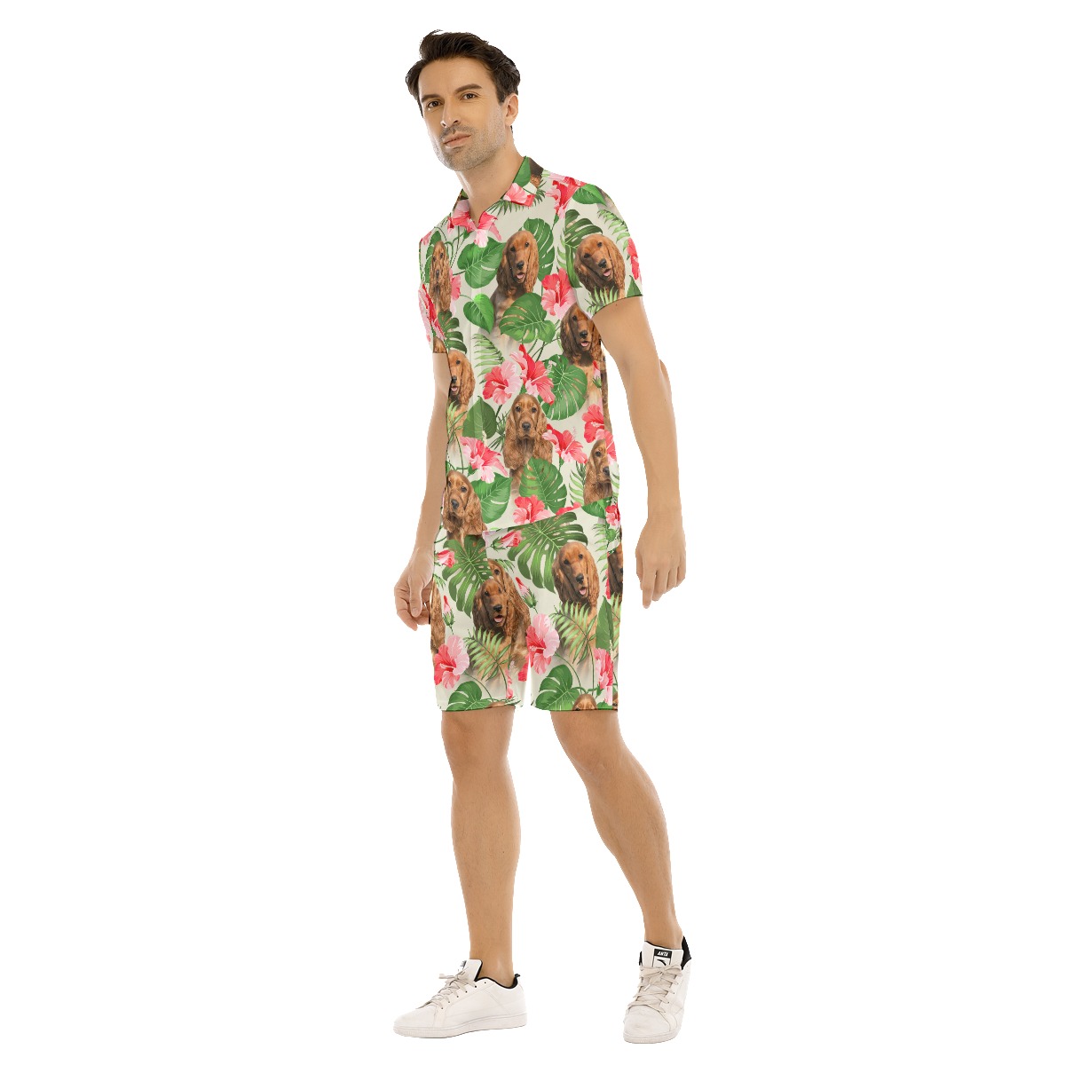 Tropical Floral Men's Hawaiian Set With Dog Face