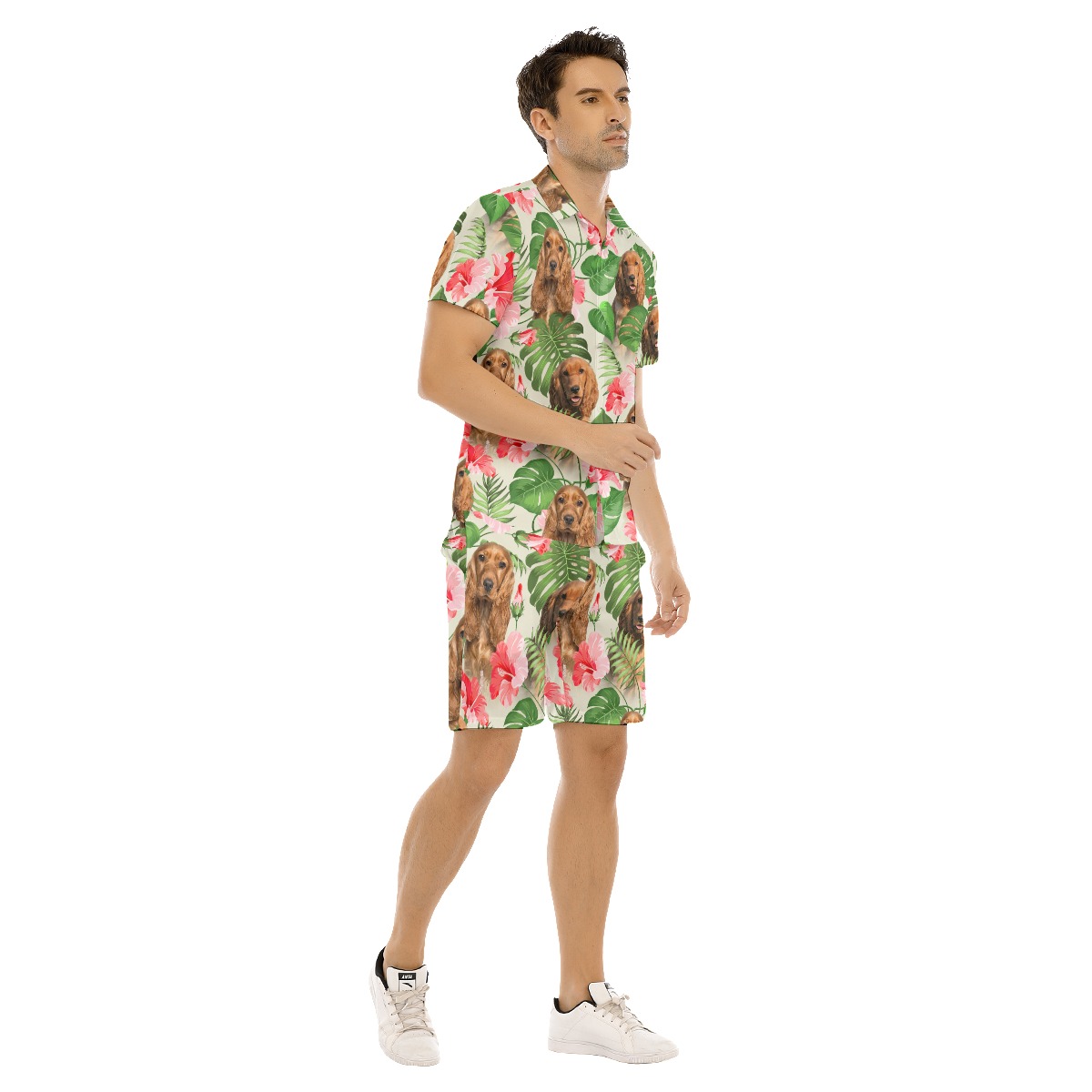 Tropical Floral Men's Hawaiian Set With Dog Face