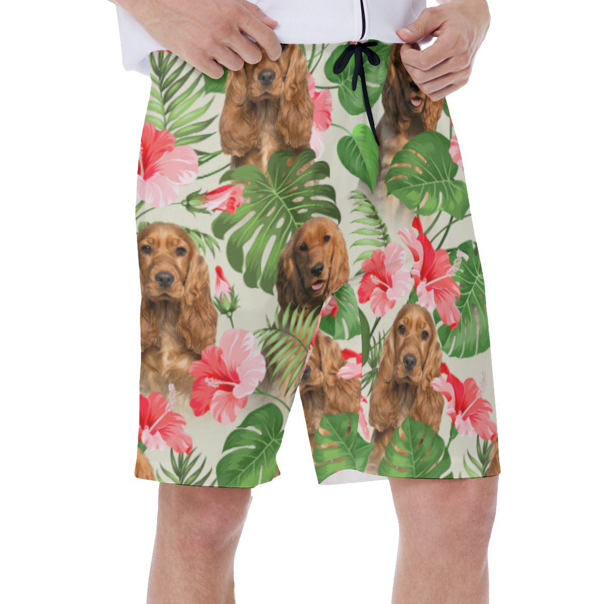 Tropical Floral Swim Trunks With Dog Face