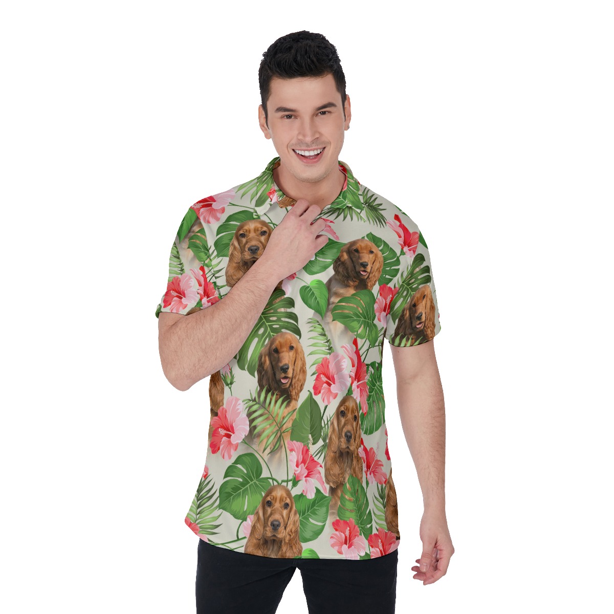 Tropical Floral Men's Polo Shirt With Custom Face - variant image 1