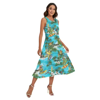 Tropical Dinosaur Surfing Hawaiian Long Dress With Pocket For Women