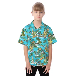 Cute Dinosaur Surfing Aloha Shirt For Kids