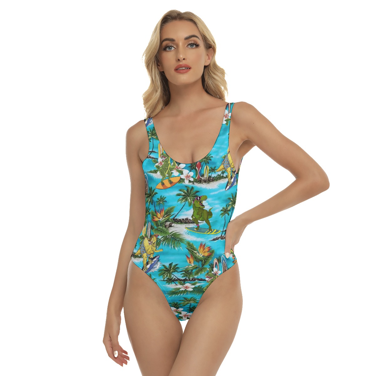 Dinosaur Surfing Sexy Hawaiian Swimsuit For Women - variant image 1