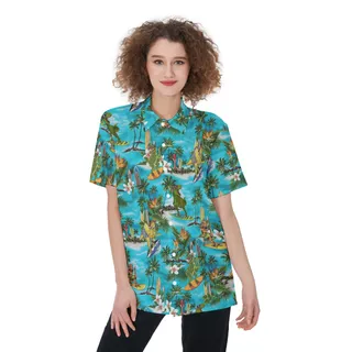 Tropical Surfing Dinosaur Women's Hawaiian Shirt