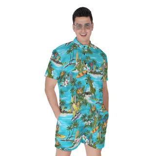 Funny Dinosaur Surfing Men's Hawaiian Romper For Summer