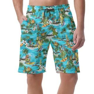 Funny Dinosaur Surfing Hawaiian Summer Beach Shorts For Men