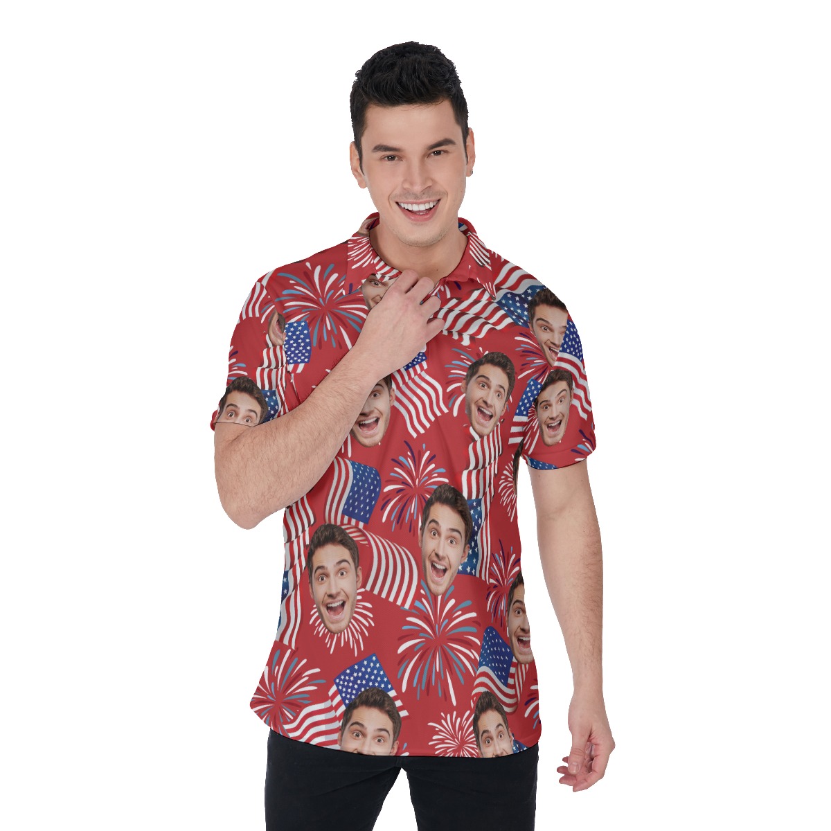 Funny Custom Face Patriotic Hawaiian Polo Shirt For Men - variant image 1