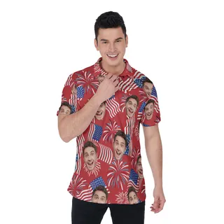 Funny Custom Face Patriotic Hawaiian Polo Shirt For Men