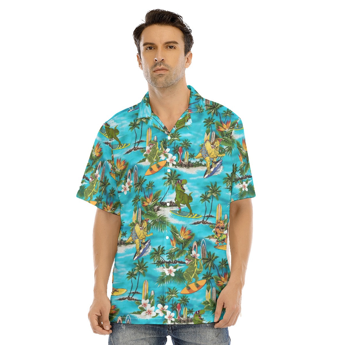 Funny Surfing Dinosaur Hawaiian Shirt - variant image 1