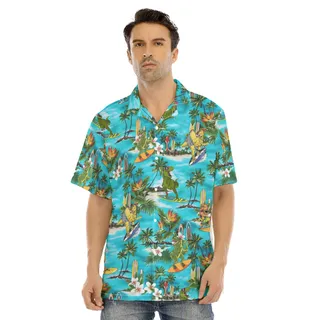 Funny Surfing Dinosaur Hawaiian Shirt
