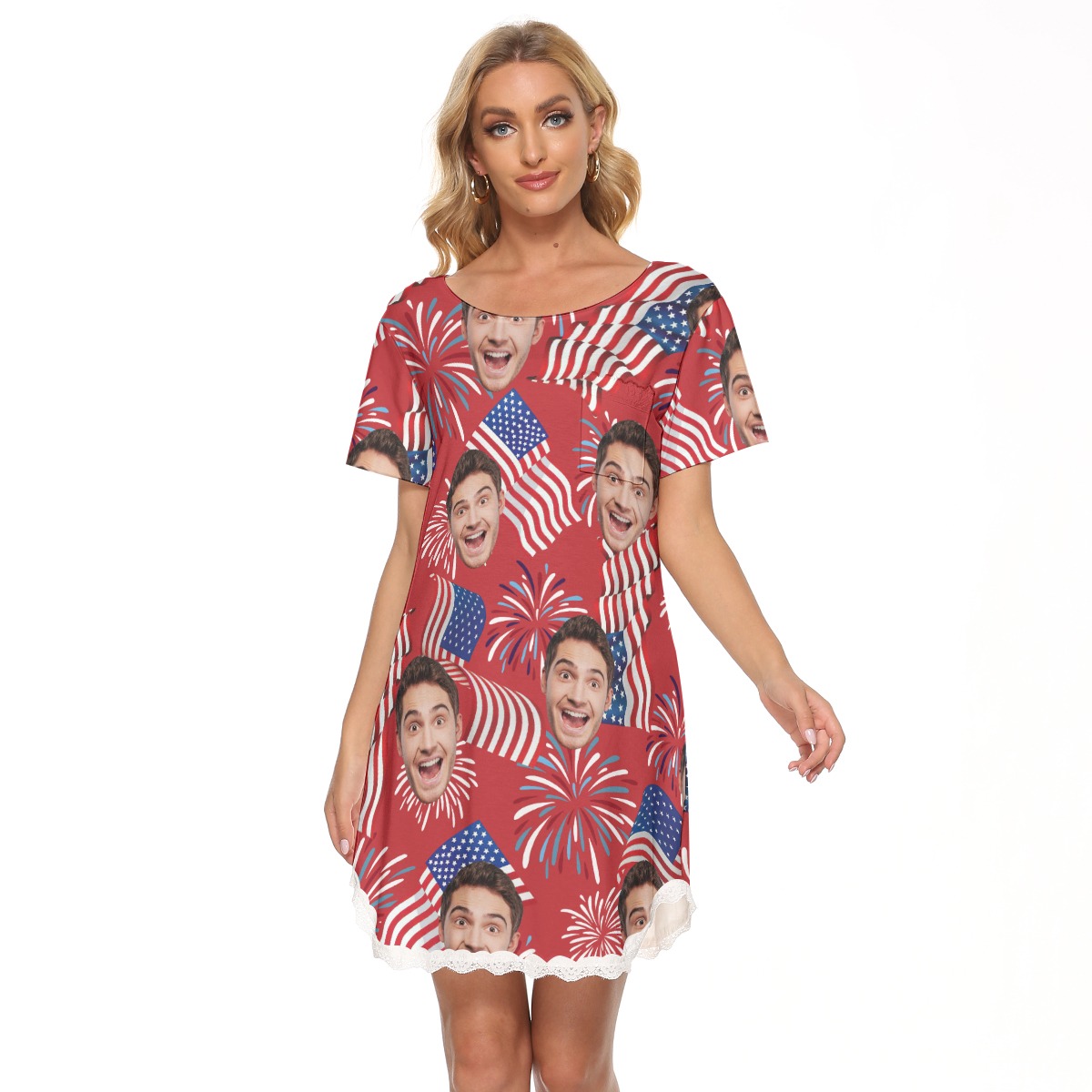 Custom Face Patriotic Hawaiian Lace Dress - variant image 1