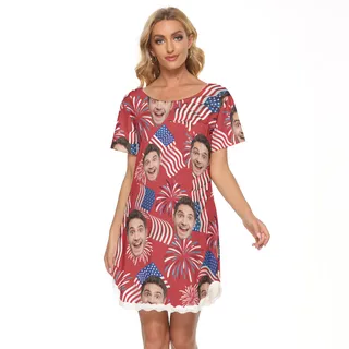 Custom Face Patriotic Hawaiian Lace Dress