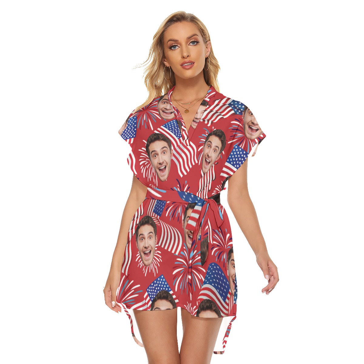 4th Of July Patriotic Custom Face Hawaiian Dress With Belt - variant image 1