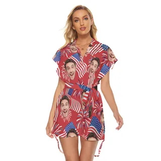 4th Of July Patriotic Custom Face Hawaiian Dress With Belt