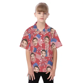 Cute Custom Face Patriotic Hawaiian Shirt For Kids