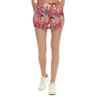 4th Of July Custom Women's Hawaiian Beach Shorts With Face
