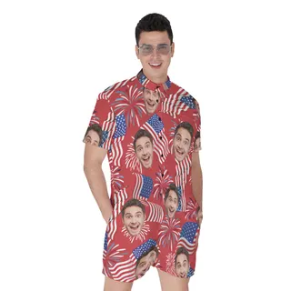 Custom Face Patriotic Hawaiian Romper For Men