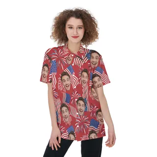 4th Of July Patriotic Custom Face Hawaiian Shirt For Women