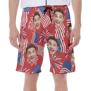 4th Of July Custom Face Hawaiian Swim Trunks For Men