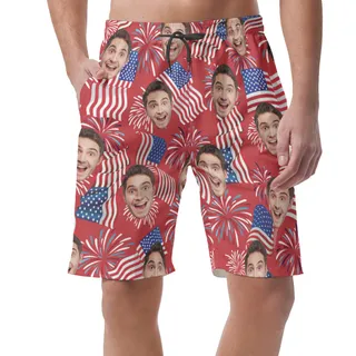 Cool Patriotic Custom Face Summer Beach Shorts For Men