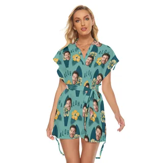 Surfing Aloha Belted Women's Dress With Face