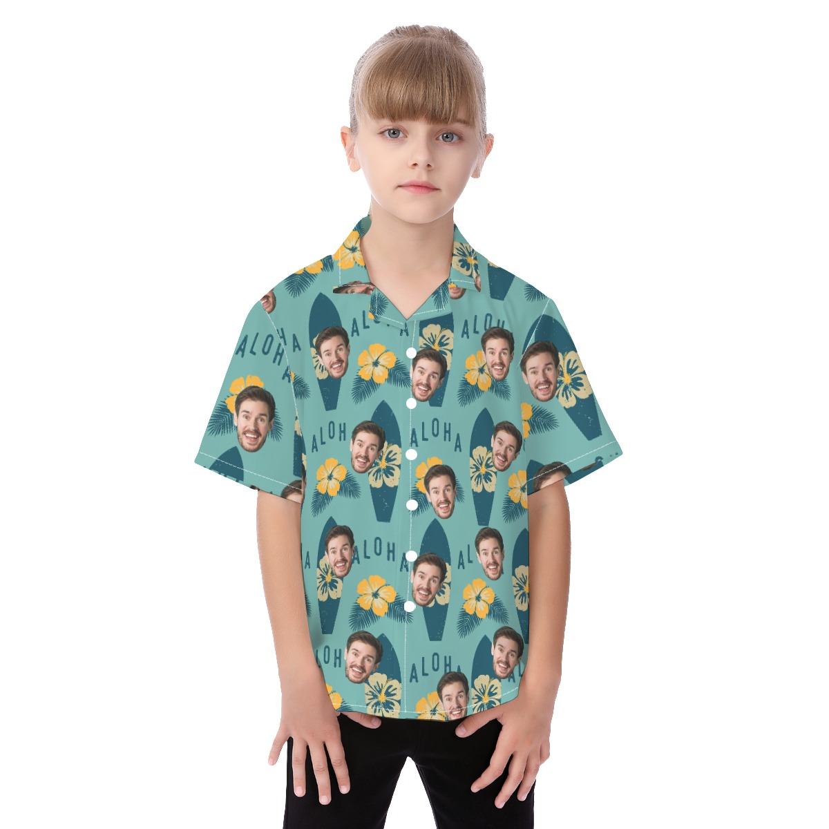 Surfing Aloha Kid's Hawaiian Shirt With Face - variant image 1