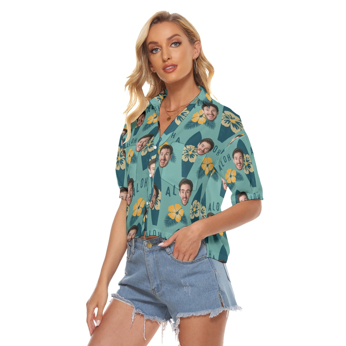 Surfing Aloha Cropped Shirt With Face - variant image 1