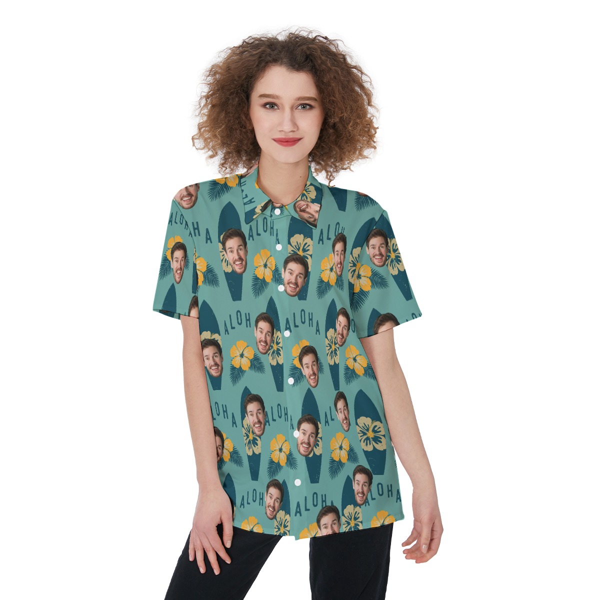Surfing Aloha Button Up Shirt With Face - variant image 1