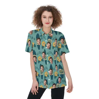 Surfing Aloha Button Up Shirt With Face