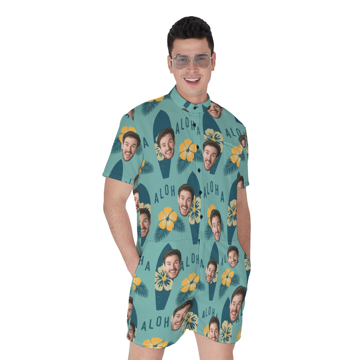 Unique Surfing Aloha Men's Romper With Face - variant image 1