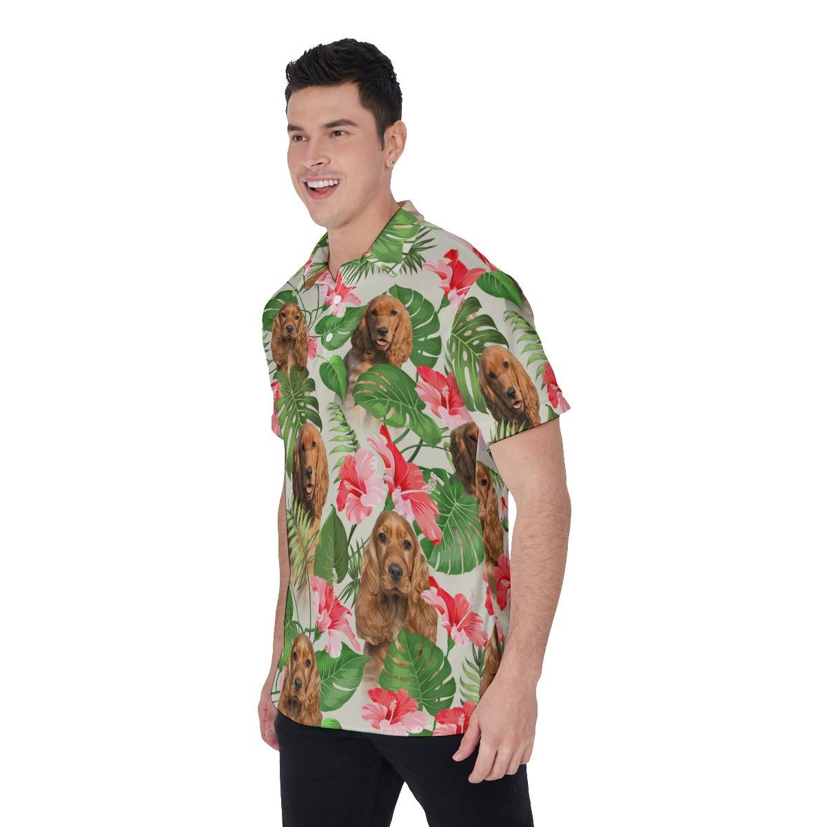 Tropical Floral Men's Polo Shirt With Custom Face