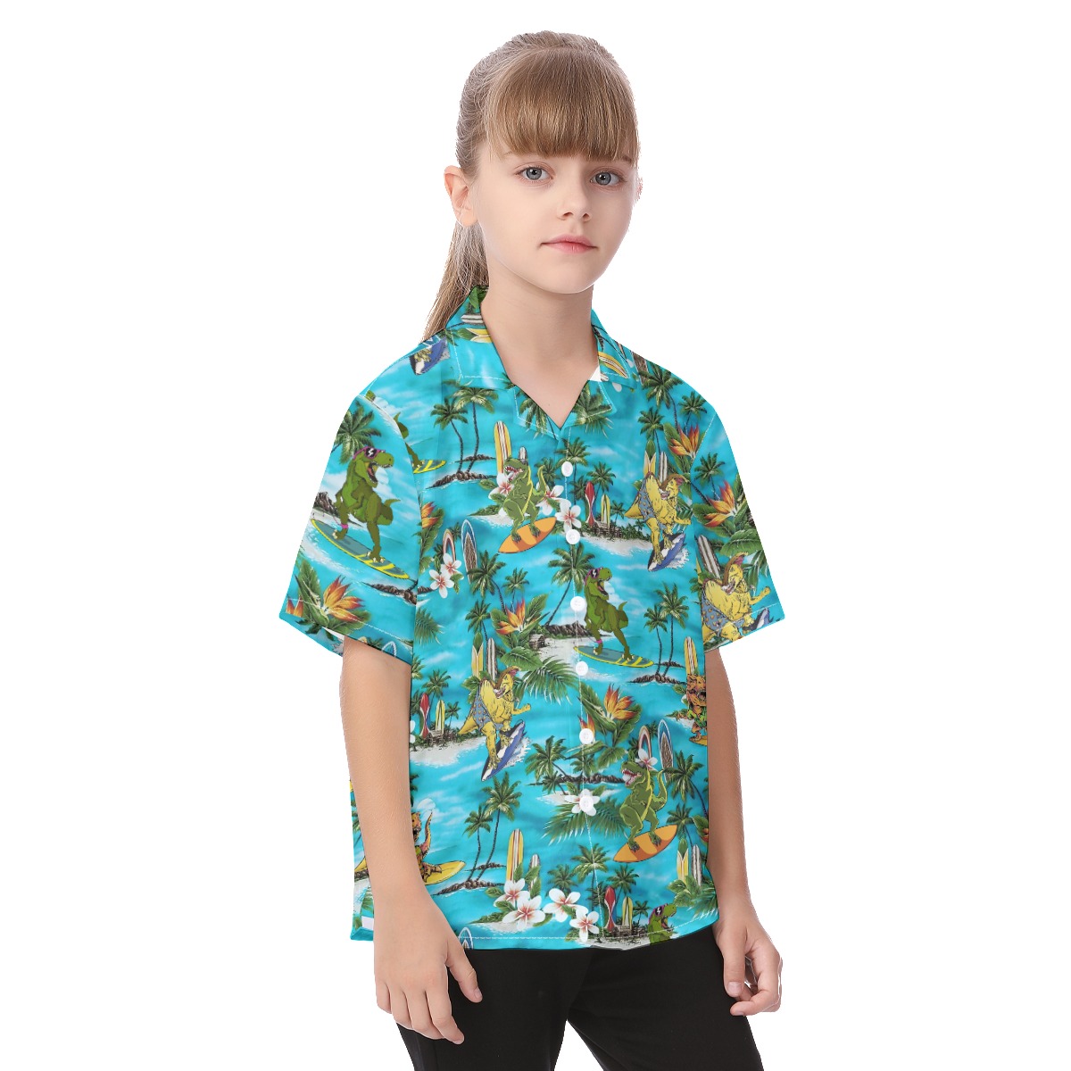Cute Dinosaur Surfing Aloha Shirt For Kids