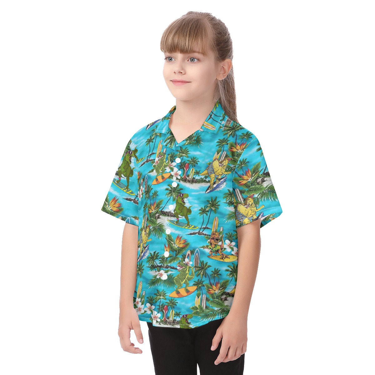 Cute Dinosaur Surfing Aloha Shirt For Kids