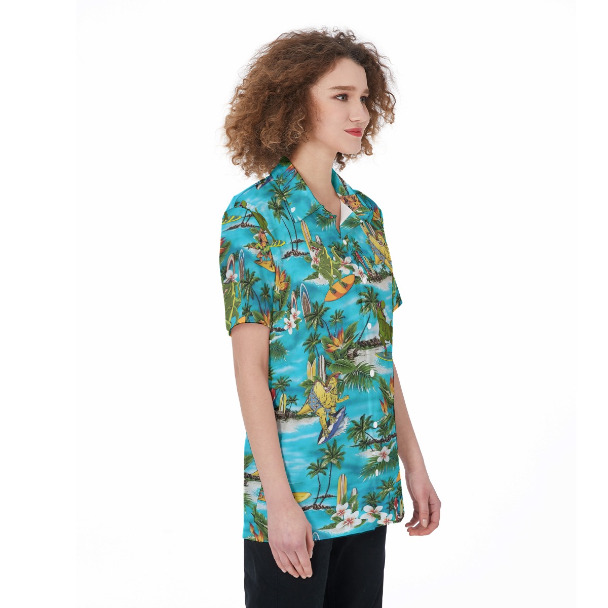 Tropical Surfing Dinosaur Women's Hawaiian Shirt