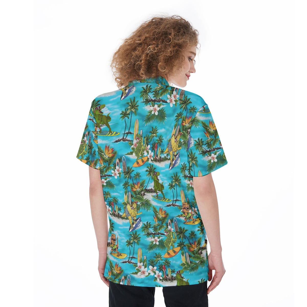 Tropical Surfing Dinosaur Women's Hawaiian Shirt